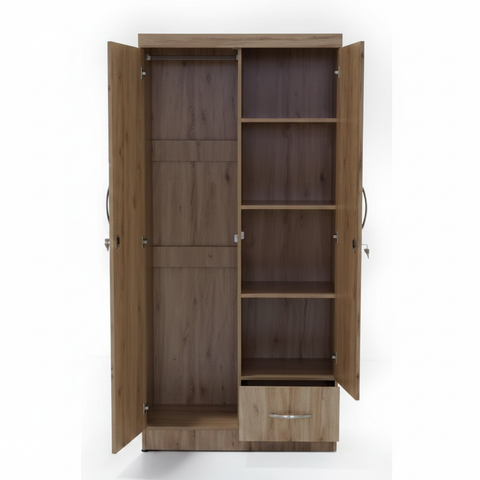 Oak Wardrobe Interior View - Hanging Rail Shelves and Drawer Storage - Furniture Shop UAE