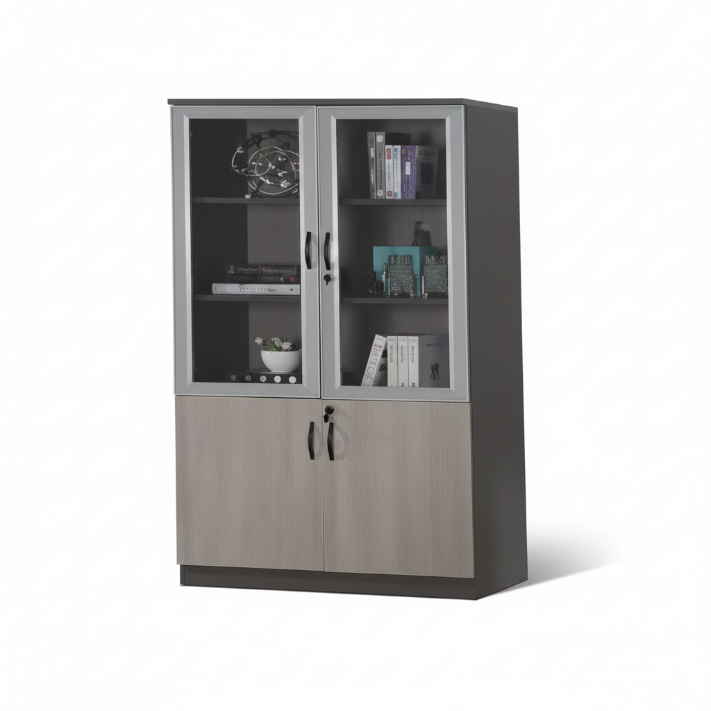 Book Cabinet 3-Door Aluminum Frame 190x120x40cm Coffee Grey | Office Storage UAE