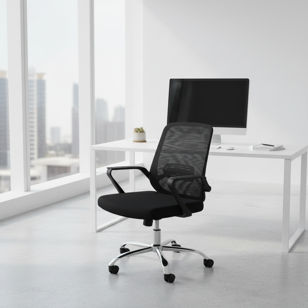 Medium Back Mesh Office Chair UAE | Ergonomic Chrome Base | Dubai Abu Dhabi | IH 9397 GRY