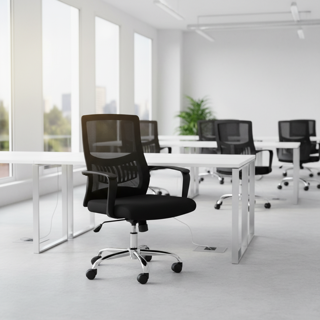 Medium Back Mesh Office Chair UAE | Ergonomic Chrome Base | Dubai Abu Dhabi | IH 8009