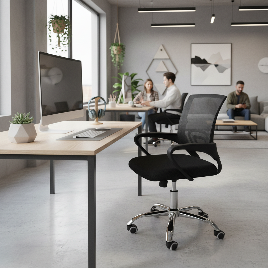 Low Back Mesh Office Chair UAE | Ergonomic Chrome Base | Black IH 508