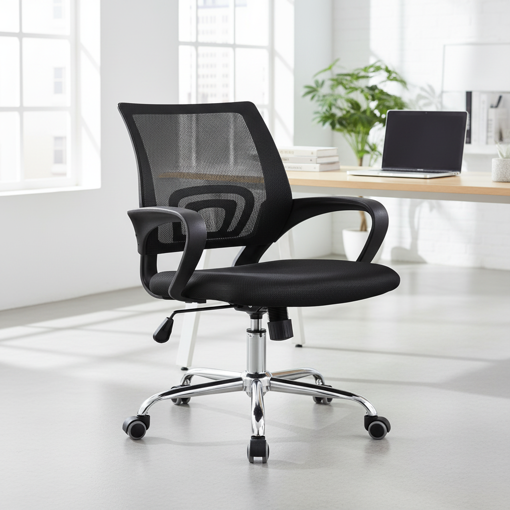 Low Back Mesh Office Chair UAE | Ergonomic Chrome Base | Black IH 509