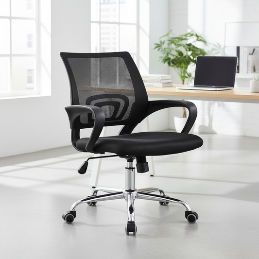 Low Back Mesh Office Chair UAE | Ergonomic Chrome Base | Black IH 509