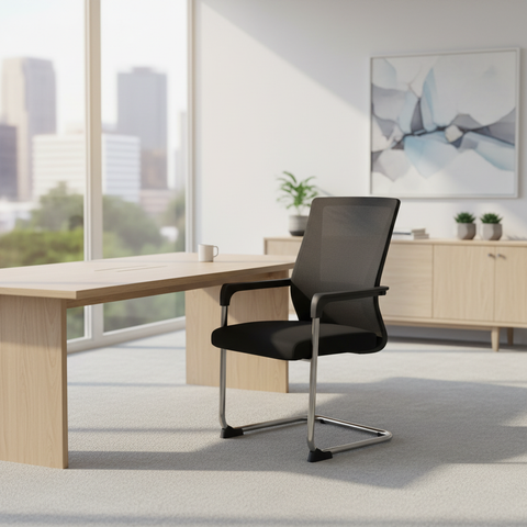 Mesh Back Visitor Chair UAE | Chrome Base Office Chair Dubai | INFINI HOMES | IH 9001