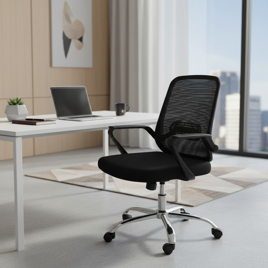 Medium Back Mesh Office Chair UAE | Ergonomic Chrome Base | Dubai Abu Dhabi | IH 9397 GRY