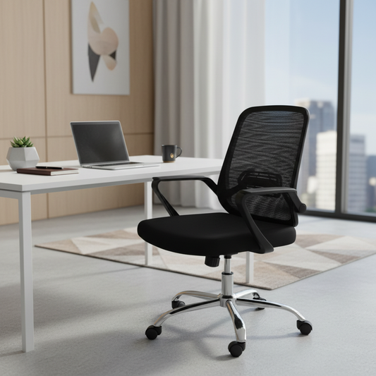 Medium Back Mesh Office Chair UAE | Ergonomic Chrome Base | Dubai Abu Dhabi | IH 9397 GRY