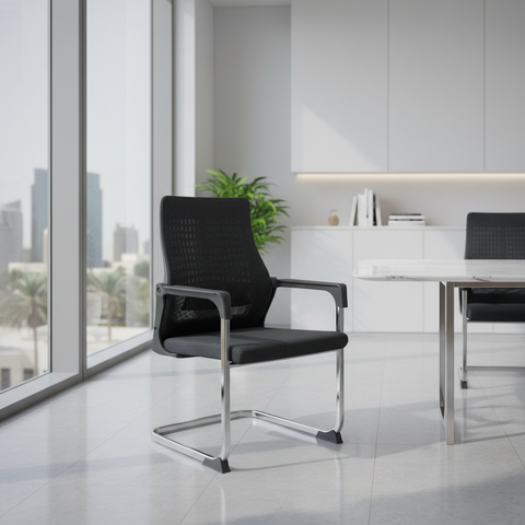 Mesh Back Visitor Chair with Chrome Base | Office Guest Seating UAE | IH 2019 GRY