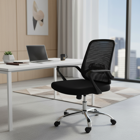 Medium Back Mesh Office Chair UAE | Ergonomic Chrome Base | Dubai Abu Dhabi | IH 9397 GRY