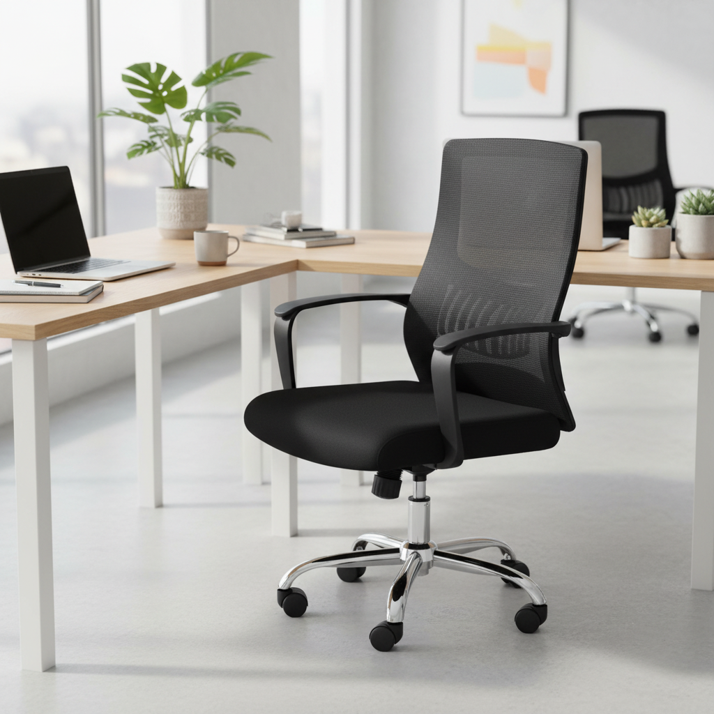 Medium Back Mesh Office Chair UAE | Ergonomic Chrome Base | Dubai Abu Dhabi | IH 8009