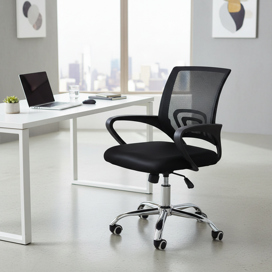 Low Back Mesh Office Chair UAE | Ergonomic Chrome Base | Black IH 508