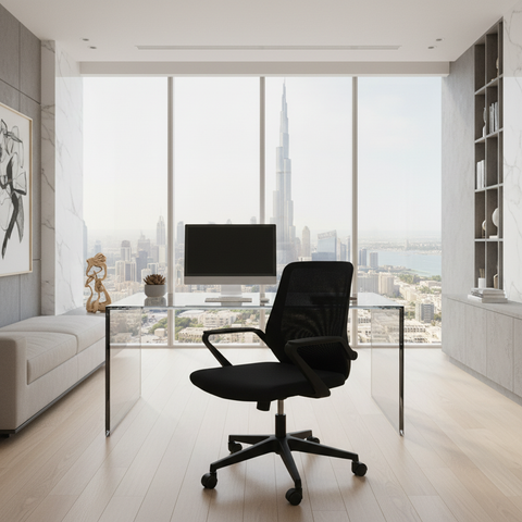 Medium Back Mesh Office Chair UAE | Ergonomic Desk Chair with Nylon Base & Casters | IH 306 GRY