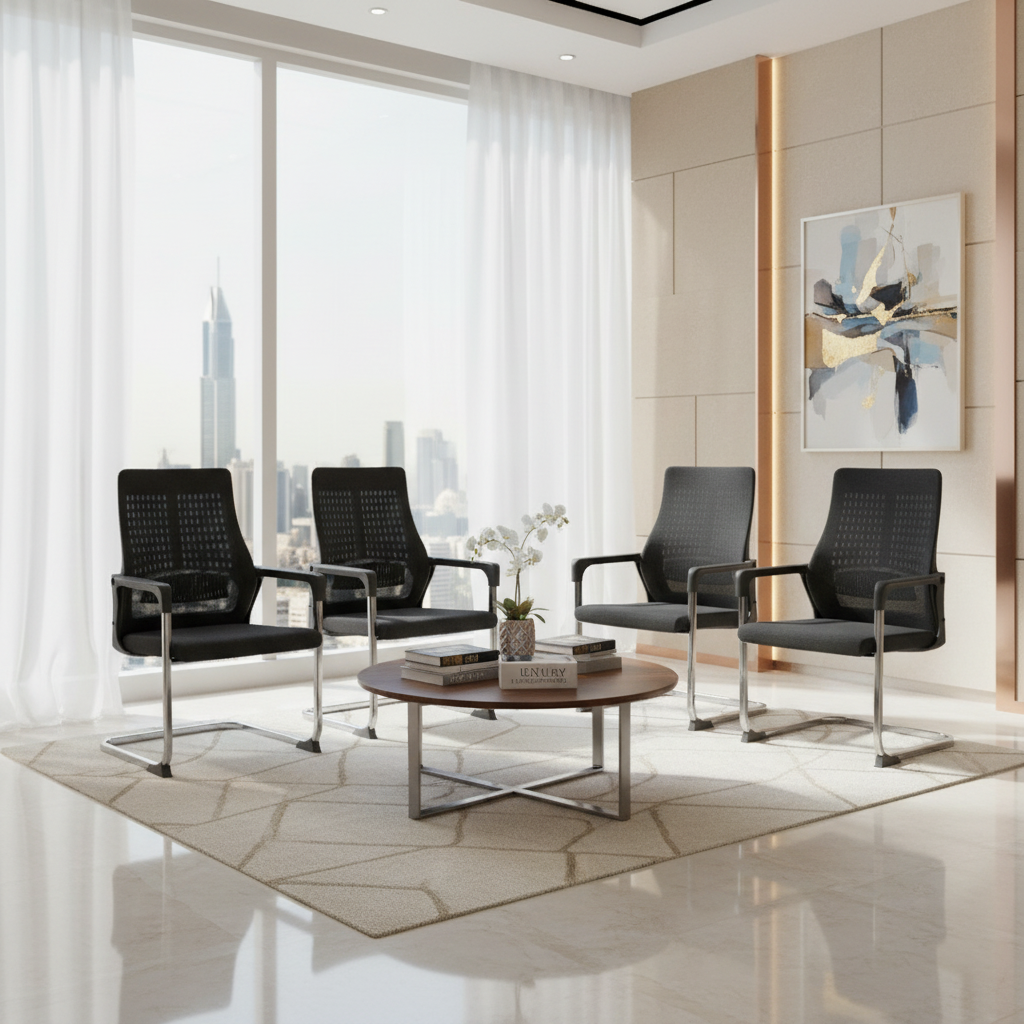 Mesh Back Visitor Chair with Chrome Base | Office Guest Seating UAE | IH 2019 GRY