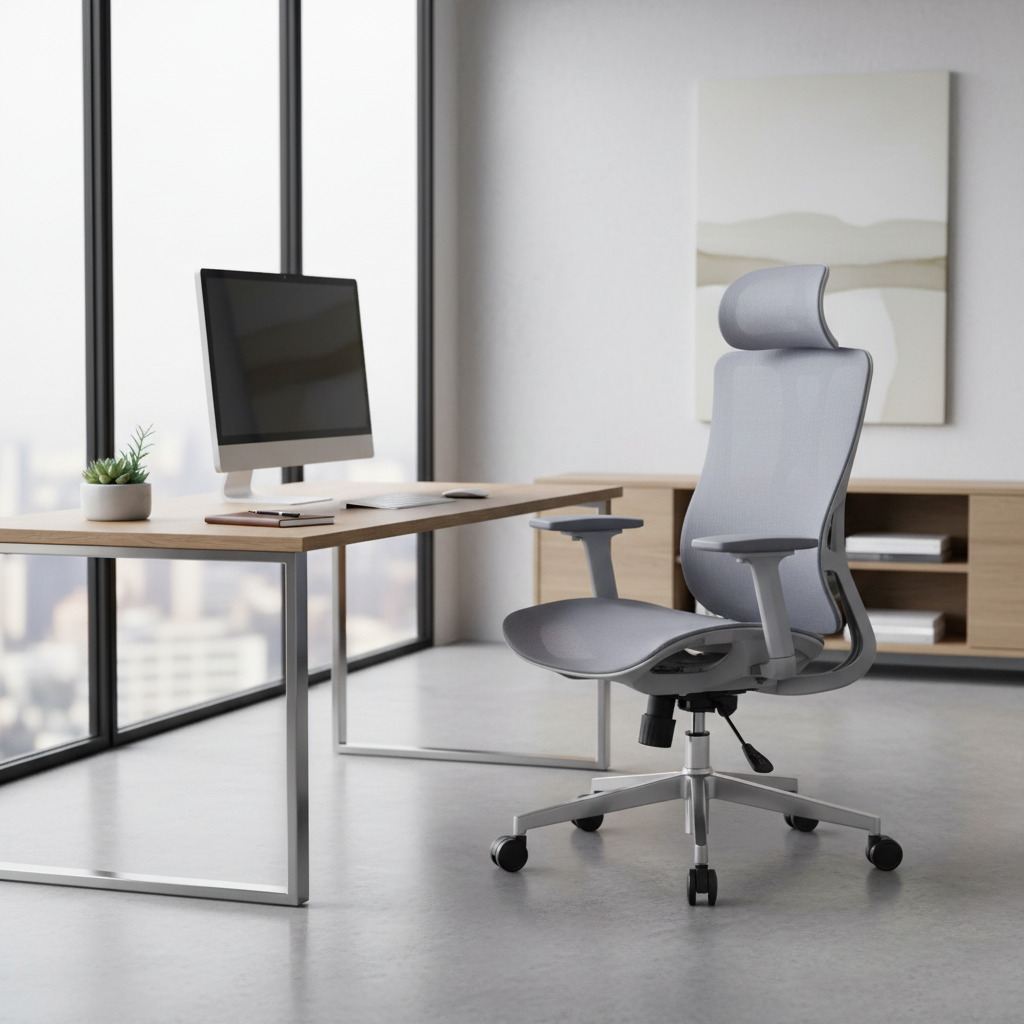 Premium Ergonomic Grey Office Chair with Headrest Dubai | High Back Mesh Executive Chair UAE | IH A-216