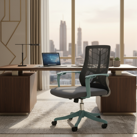 Medium Back Mesh Office Chair UAE | Ergonomic Chrome Base | Dubai Abu Dhabi | IH 8008M