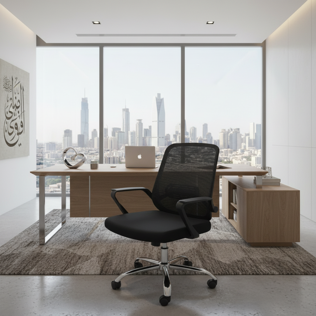 Medium Back Mesh Office Chair UAE | Ergonomic Chrome Base | Dubai Abu Dhabi | IH 9397 GRY