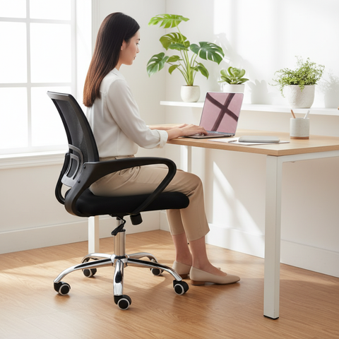 Low Back Mesh Office Chair UAE | Ergonomic Chrome Base | Black IH 508