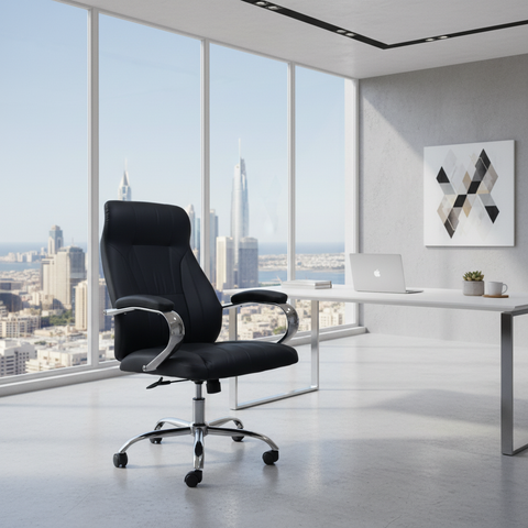 Executive Office Chair Black - High Back PU Leather Ergonomic Chair UAE | IH 923