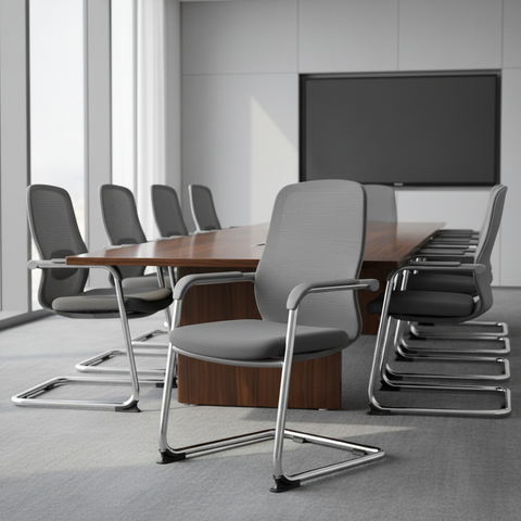 Ergonomic Mesh Visitor Chair Grey - Office Guest Chair UAE with Chrome Arms & Base | IH 202