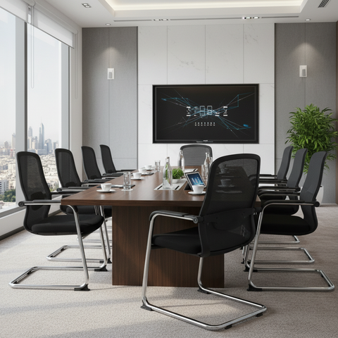 Ergonomic Mesh Visitor Chair Black - Office Guest Chair UAE with Chrome Arms & Base | IH 202