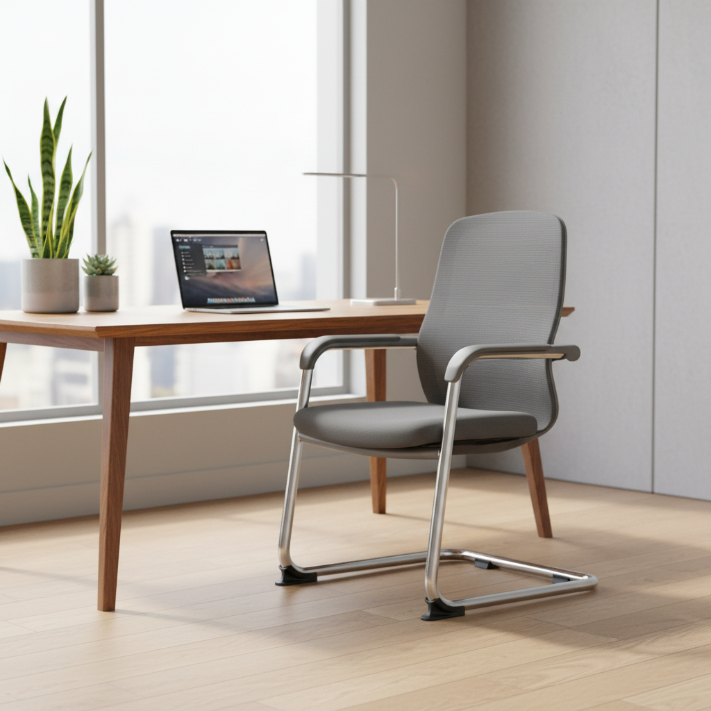 Ergonomic Mesh Visitor Chair Grey - Office Guest Chair UAE with Chrome Arms & Base | IH 202
