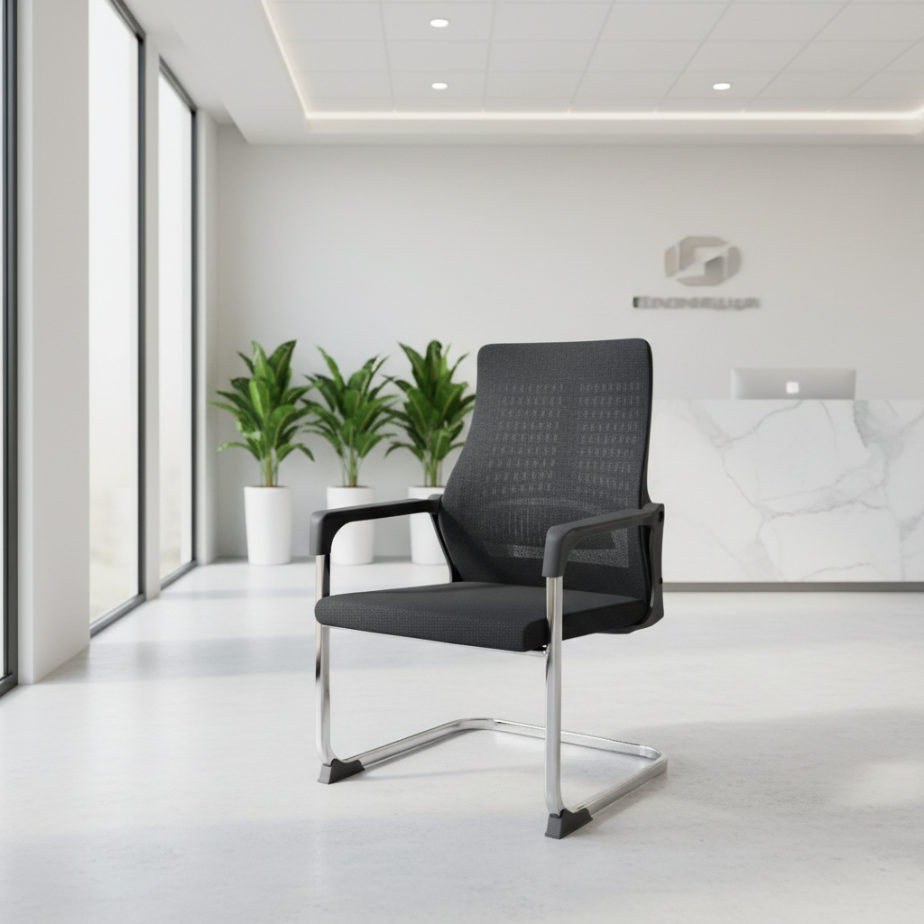 Mesh Back Visitor Chair with Chrome Base | Office Guest Seating UAE | IH 2019 GRY