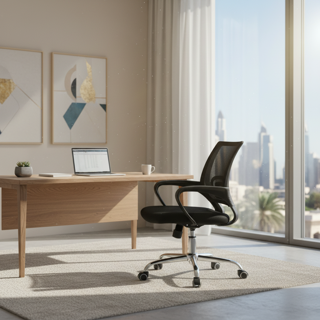 Low Back Mesh Office Chair UAE | Ergonomic Chrome Base | Black IH 509