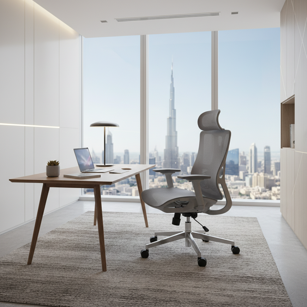 Premium Ergonomic Grey Office Chair with Headrest Dubai | High Back Mesh Executive Chair UAE | IH A-216