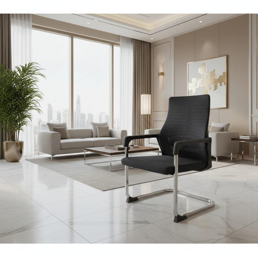 Mesh Back Visitor Chair with Chrome Base | Office Guest Seating UAE | IH 2019 GRY