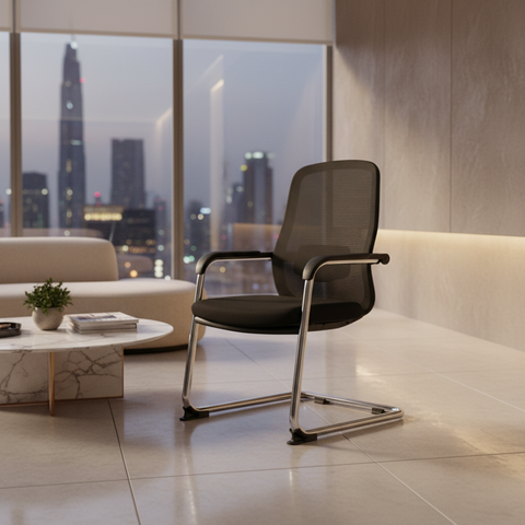 Ergonomic Mesh Visitor Chair Black - Office Guest Chair UAE with Chrome Arms & Base | IH 202