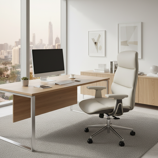 Premium PU High Back Office Chair Beige+Grey | Ergonomic Executive Chair UAE