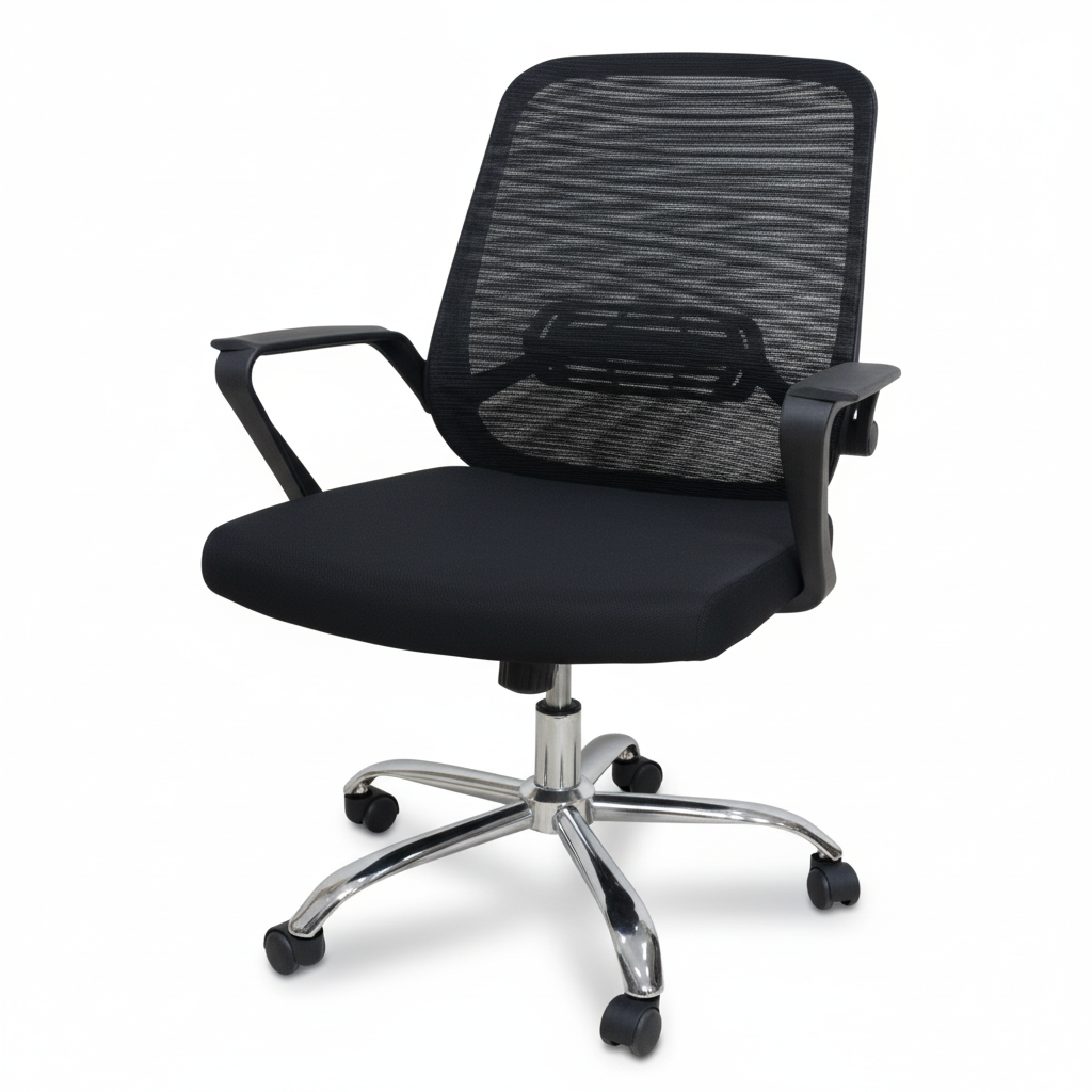 Medium Back Mesh Office Chair UAE | Ergonomic Chrome Base | Dubai Abu Dhabi | IH 9397 BLK