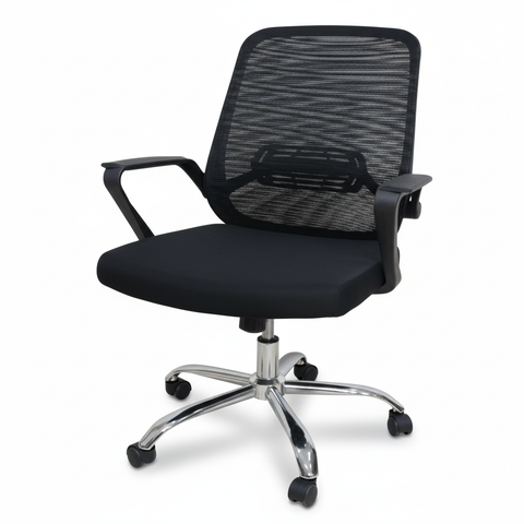 Medium Back Mesh Office Chair UAE | Ergonomic Chrome Base | Dubai Abu Dhabi | IH 9397 BLK