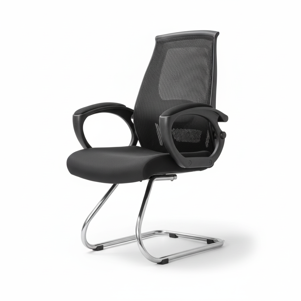 Ergonomic Mesh Visitor Chair UAE | Office Guest Chair with Chrome Base & Nylon Arms | IH 544V
