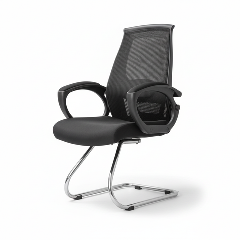 Ergonomic Mesh Visitor Chair UAE | Office Guest Chair with Chrome Base & Nylon Arms | IH 544V