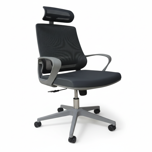 High Back Office Chair with Headrest Grey - Ergonomic Executive Chair UAE