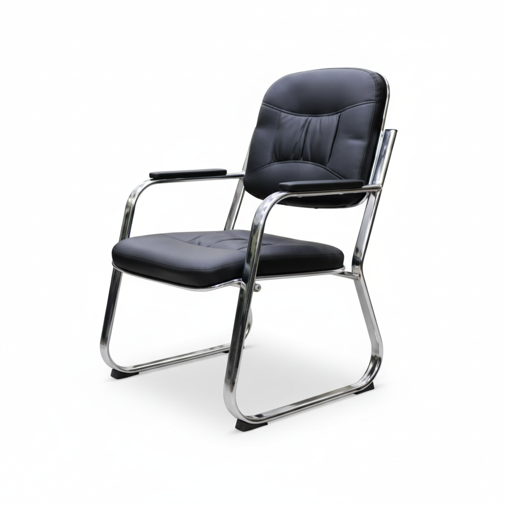 PU Leather Visitor Chair with Chrome Arms - Office Guest Seating UAE | IH 096