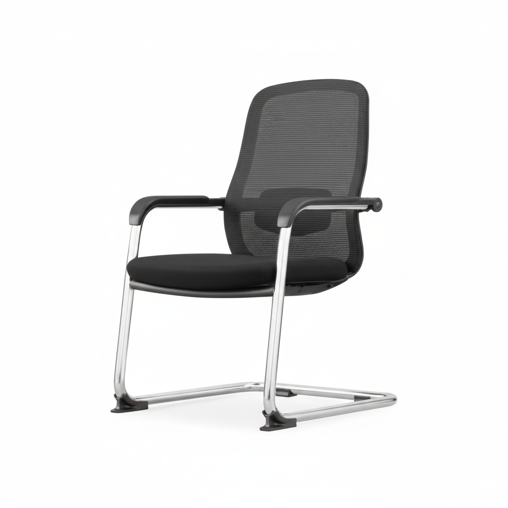 Ergonomic Mesh Visitor Chair Black - Office Guest Chair UAE with Chrome Arms & Base | IH 202