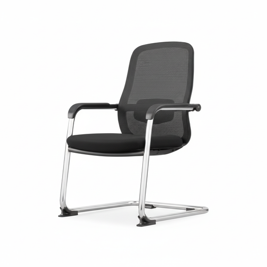 Ergonomic Mesh Visitor Chair Black - Office Guest Chair UAE with Chrome Arms & Base | IH 202