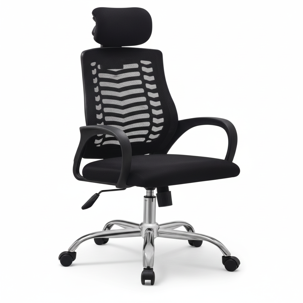 Medium Back Office Chair with Headrest UAE | Ergonomic Chrome Base | Dubai Abu Dhabi | IH 5003