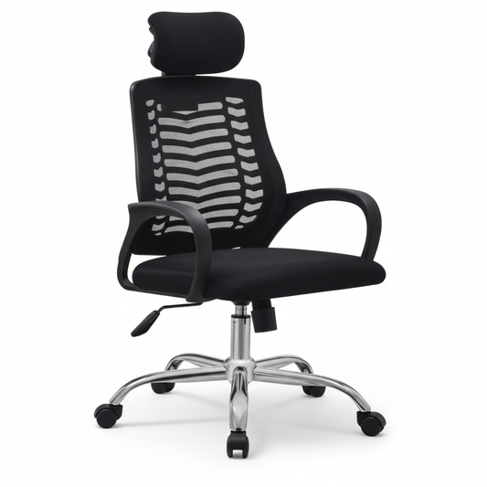 Medium Back Office Chair with Headrest UAE | Ergonomic Chrome Base | Dubai Abu Dhabi | IH 5003