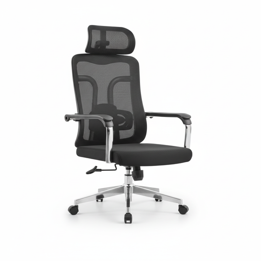Ergonomic Mesh Office Chair with Headrest - High Back Executive Chair UAE | Chrome Base | IH A-215-S