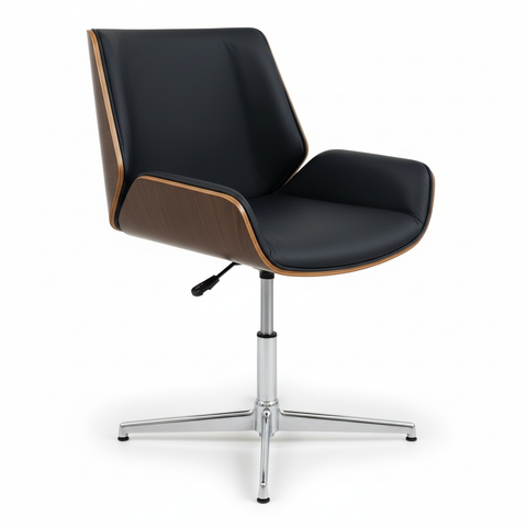 Premium Visitor Chair Walnut & Black PU Leather - UAE Stock | INFINI HOMES