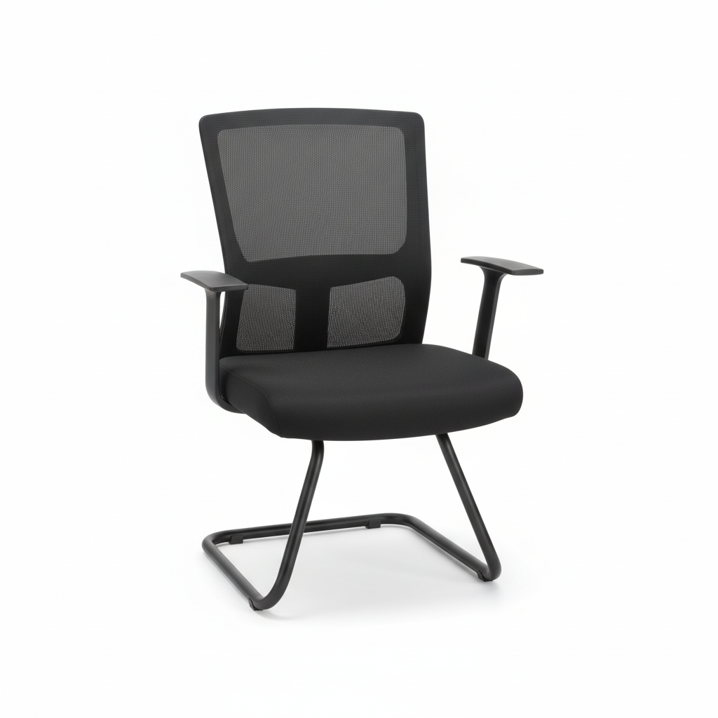 Mesh Back Visitor Chair UAE | Office Guest Chair with Fixed Arms | Black