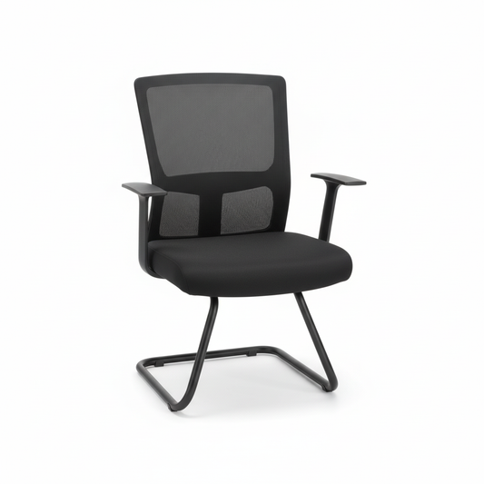 Mesh Back Visitor Chair UAE | Office Guest Chair with Fixed Arms | Black