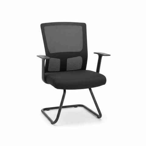 Mesh Back Visitor Chair UAE | Office Guest Chair with Fixed Arms | Black