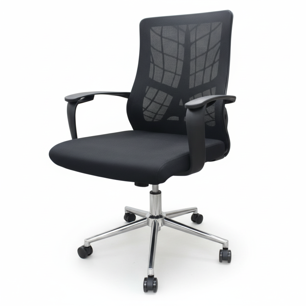 Medium Back Mesh Office Chair UAE | Ergonomic Chrome Base | Dubai Office Furniture | IH 8008M BLK