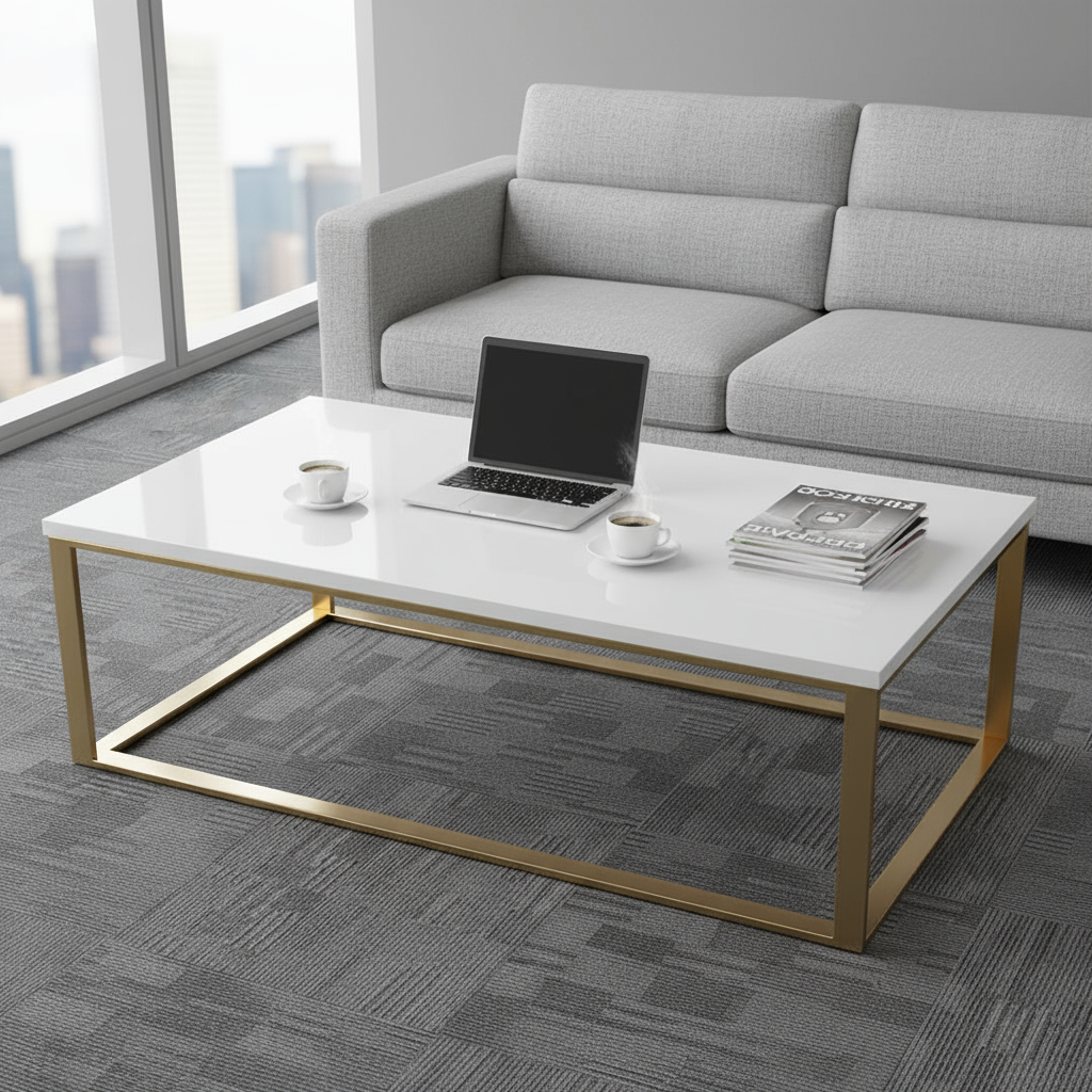 Rectangular Coffee Table White Top Steel Frame | UAE Furniture | Dubai Abu Dhabi Sharjah