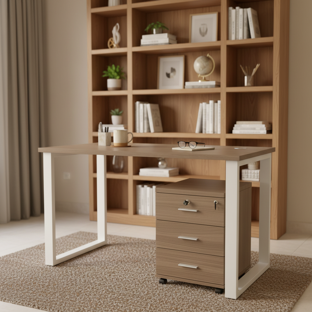 Wooden Office Desk 1.2M with Mobile Pedestal in Home Study Setup – Office Furniture Dubai UAE