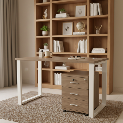 Wooden Office Desk 1.2M with Mobile Pedestal in Home Study Setup – Office Furniture Dubai UAE