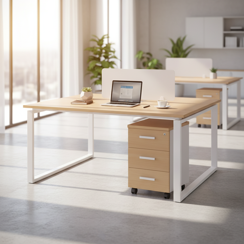 2 Person Office Workstation Desk Dubai UAE | Face to Face Desk 120x120cm Oak White